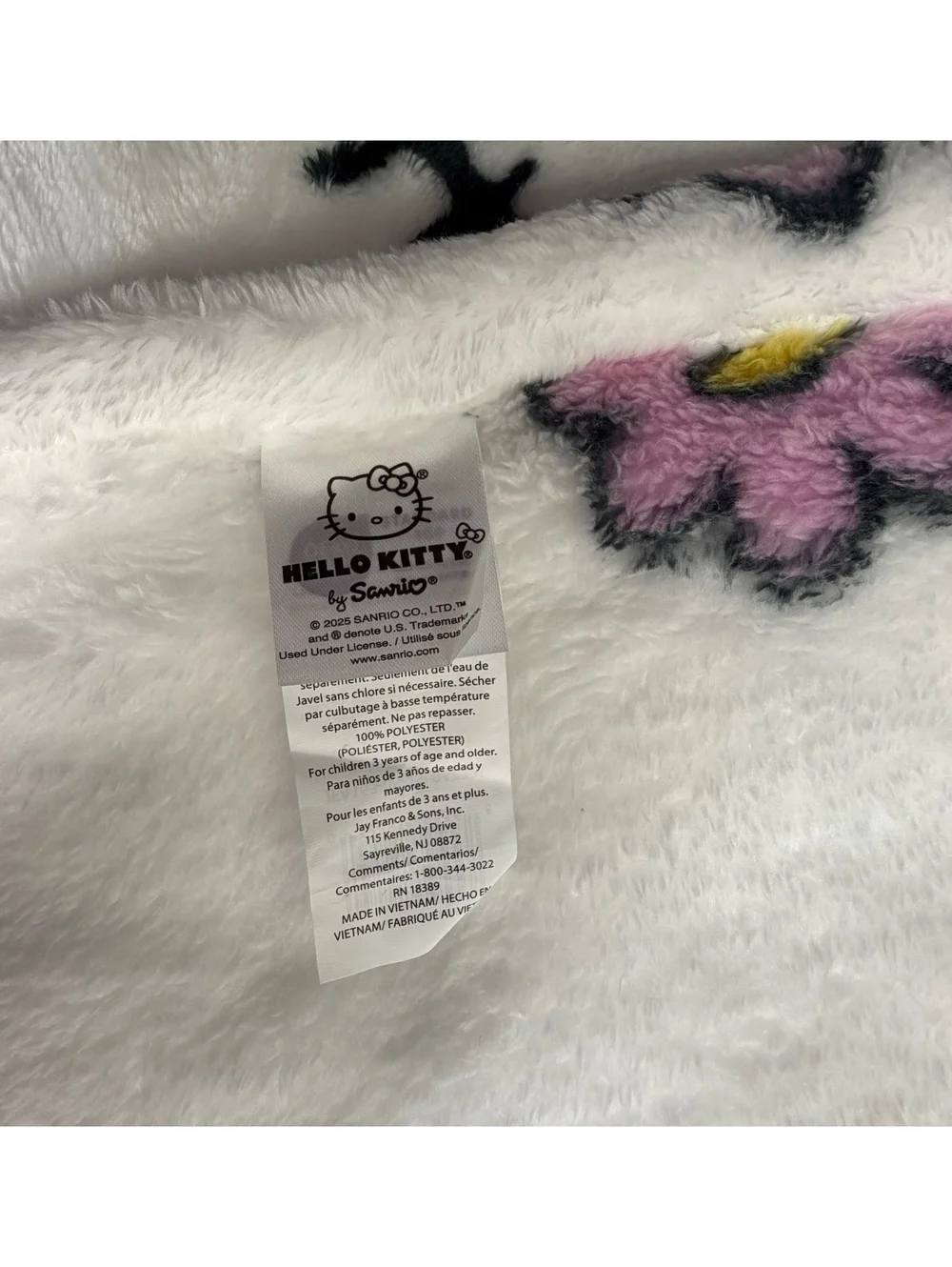 Hello Kitty by Sanrio Plush Throw Blanket Pink Flowers White New Unused